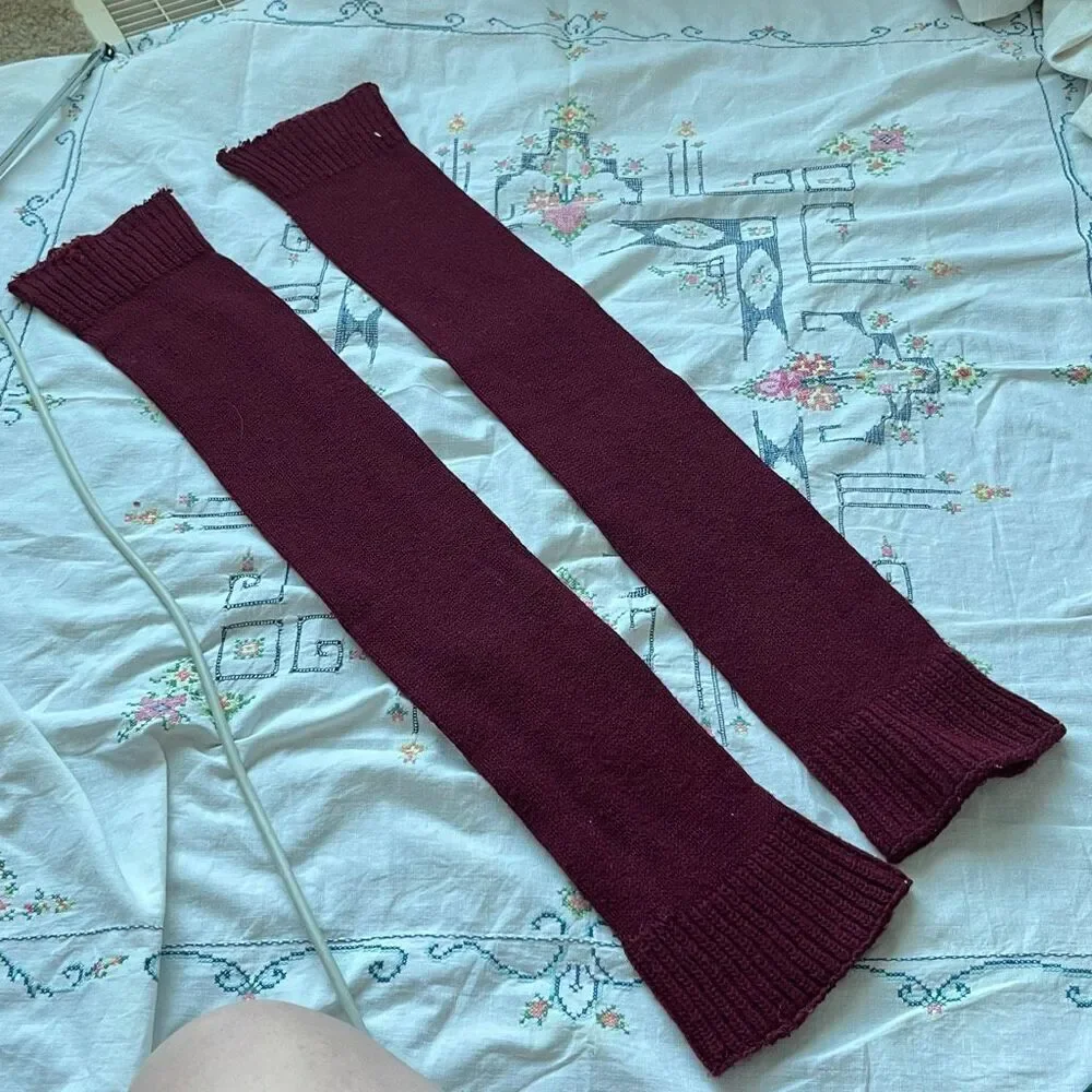VTG Burgundy Knit Leg Warmers 30” Balletcore Dance 70s 80s